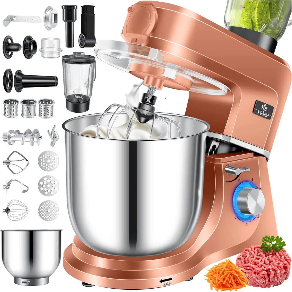 KESSER® Multifunktions-Küchenmaschine, 1500W, 5,5L Schüssel, inkl. Fleischwolf & Mixer, 6 Geschwindigkeiten, Kupfer