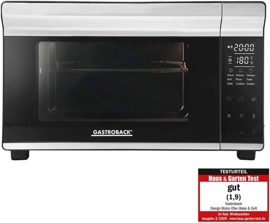 GASTROBACK Design Mini-Backofen mit Umluft, 26L, 5 Funktionen, Cool Touch, inklusive Pizzastein und Zubehör