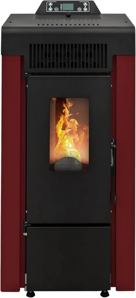 Pelletkaminofen Niagara 9 kW - 91% Effizienz, 80m² Heizung, 21 Std Autonomie, Programmierbar mit 5 Stufen, 24 Monate Garantie, Rot