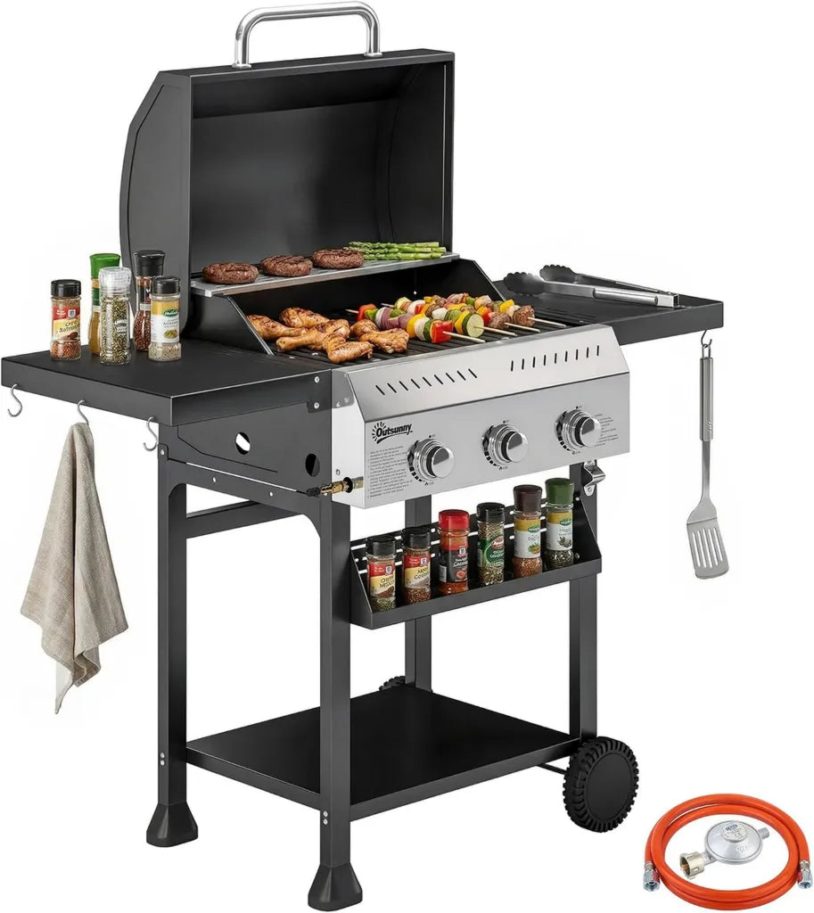 Hochwertiger Gasgrill 9 kW mit 3 Brennern und klappbarem Seitentisch
