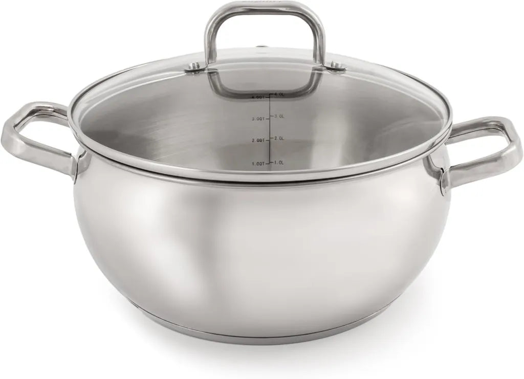 BergHOFF Suppentopf 24 cm aus Edelstahl mit Glasdeckel, induktionsgeeignet und ofenfest