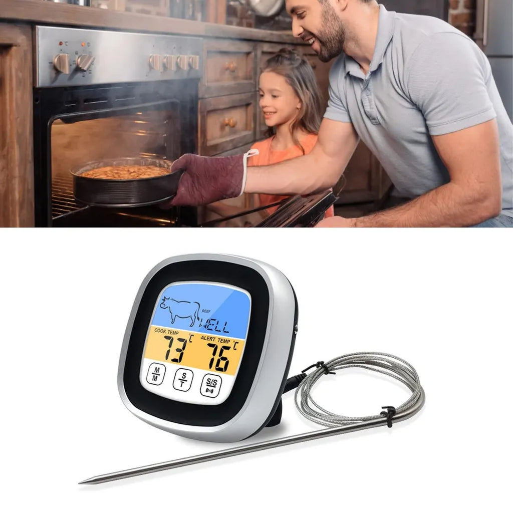 Digitales Fleischthermometer aus Edelstahl mit Touchscreen und LED-Beleuchtung
