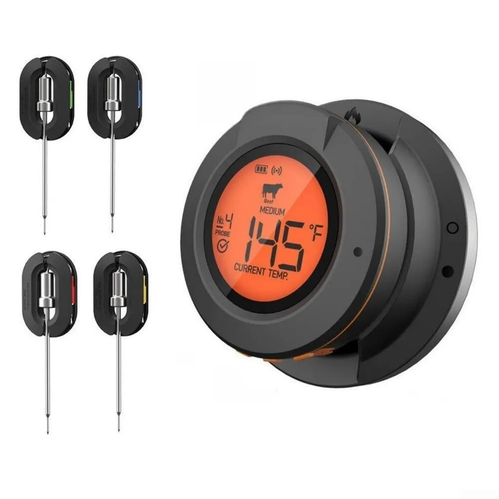 Bluetooth Grillthermometer mit 4 Edelstahlsonden, App-Steuerung für BBQ, Ofen & Grill