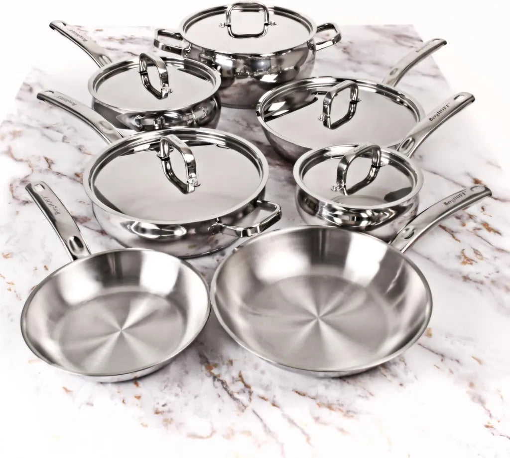 BergHOFF Edelstahl Kochgeschirr-Set, 12-teilig, Metalldeckel, Induktionsgeeignet