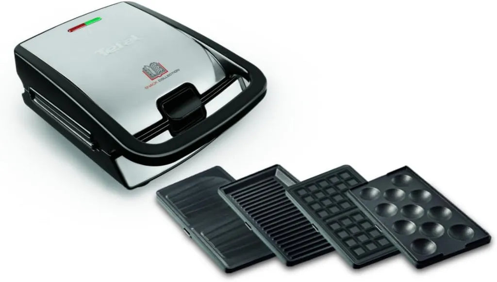 Tefal Snack Collection 4er Set SW854D, Multifunktionsgerät mit 4 antihaftbeschichteten Platten, Spülmaschinenfest, Für Panini, Waffeln, Sandwiches, Süßes Gebäck, 700W, Schwarz/Edelstahl