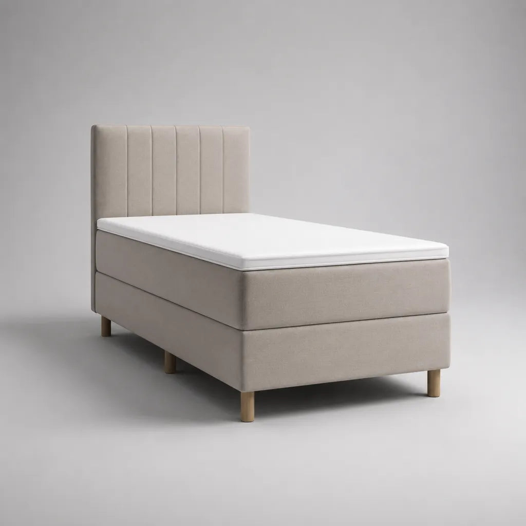Boxspringbett-Set 90 × 200 cm mit Matratze, Topper, gepolstertem Kopfteil und Stoffbezug, Beige