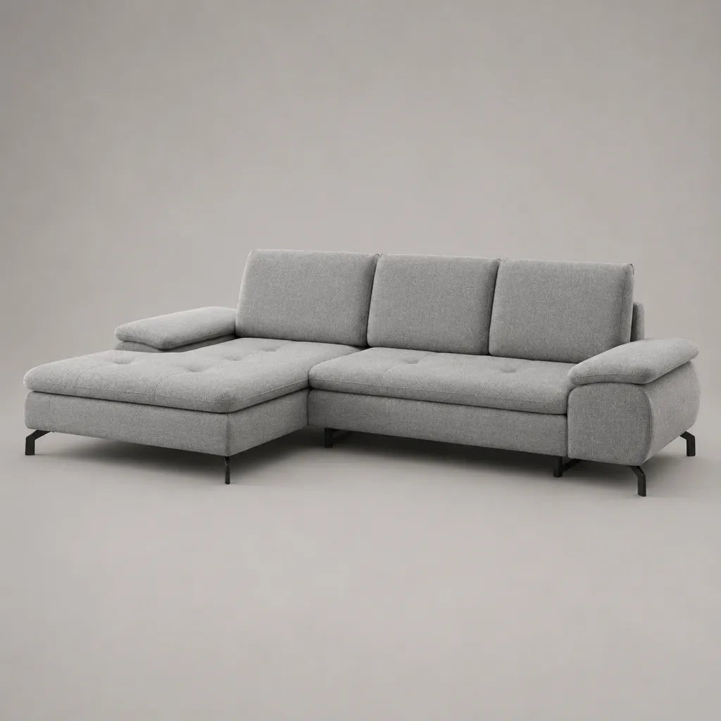 Ecksofa in L-Form mit Ottomane links, Polyesterbezug, Hellgrau, 260 × 170 × 88 cm