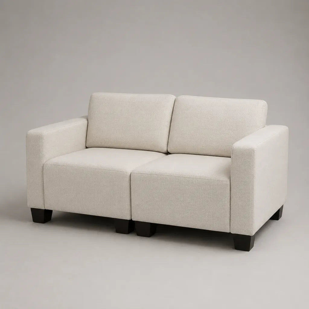 2-teiliges 2-Sitzer-Modulsofa mit Polyesterbezug, Cremeweiß/Schwarz, 160 × 80 × 82 cm