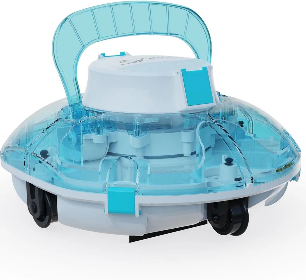 WINNY Poolreiniger 200, kabelloser Poolsauger mit Akku, 80 Min. Laufzeit, geeignet für Aufstellpools bis 60 m², Doppelfiltration, Automatisches Parken, kompakt und leicht (Transparent Blau)