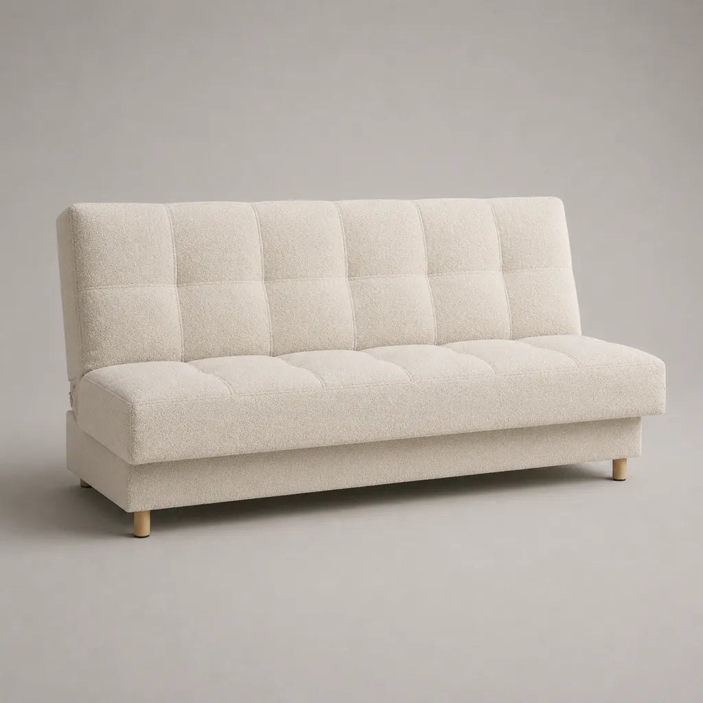 Schlafsofa 3-Sitzer mit verstellbarer Rückenlehne, Polyester-Bouclé, Cremeweiß, 180 × 85 × 82 cm