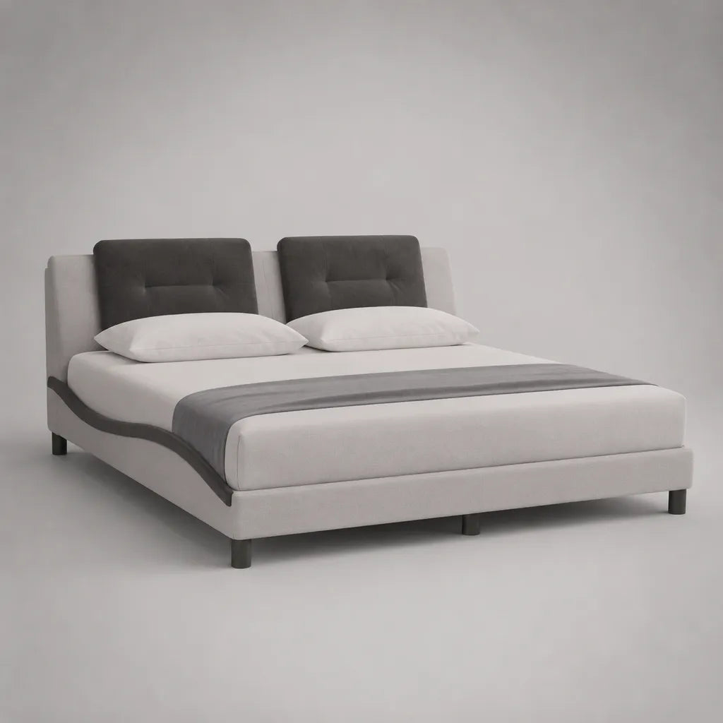 Polsterbett Doppelbett 160 × 200 cm mit Stoffbezug, geschwungenem Rahmen und Lattenrost, Weiß/Dunkelgrau