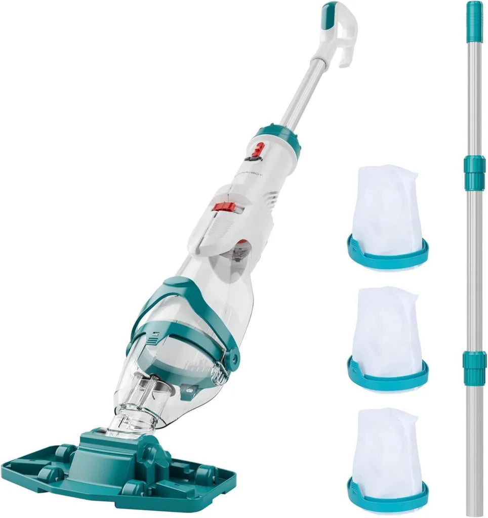 STARRYBOT Kabelloser Poolsauger mit Teleskopstange, zwei Reinigungsmodi, effiziente 72 l/min, inkludiert 3 Filterbeutel, 60 Minuten Betriebsdauer, ideal für Aufstellpools, Whirlpools und Spas, Blau