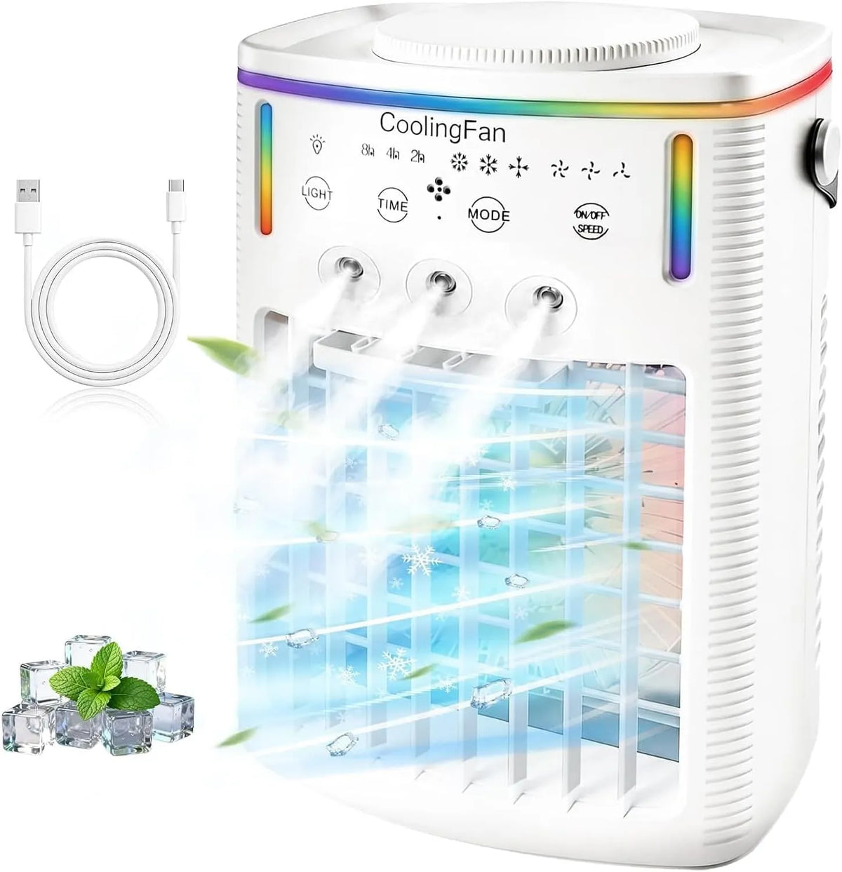 Klimaanlage 1500ML 7-farbiges, tragbar, 3 Geschwindigkeiten, Camping, LED-Licht & für Büro, 1PCS, mobile Klimaanlage für Auto & Schlafzimmer