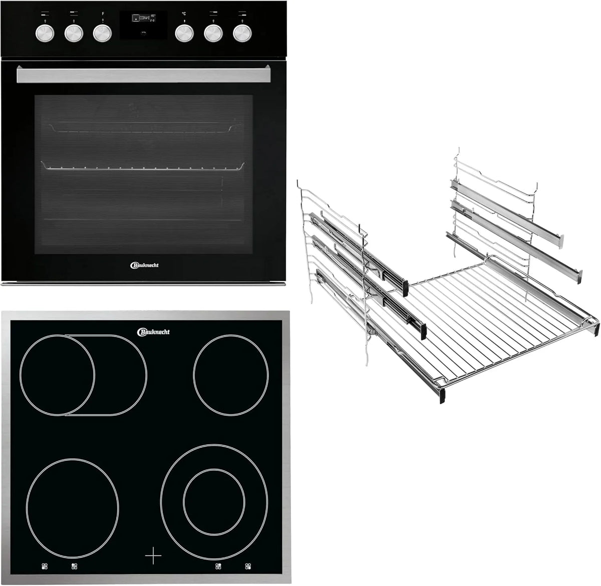 Bauknecht Glaskeramik-Kochfeld-4, 65 L, 4 Kochzonen, Einbau, Schwarz, HEKO 600 Pyro Black, davon 1 Bräter-ZweikreisKochzone, 1 DUO-ZweikreisKochzone