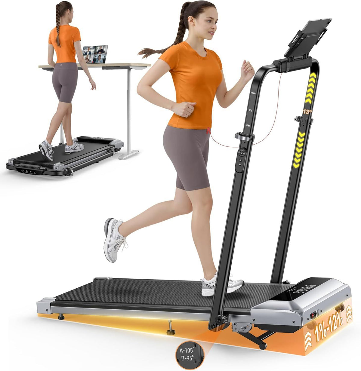 Walking Pad: einstellbare Steigung, drehbar, klappbar, mit Fernbedienung, 1150MM, 12km/h, 2.5HP