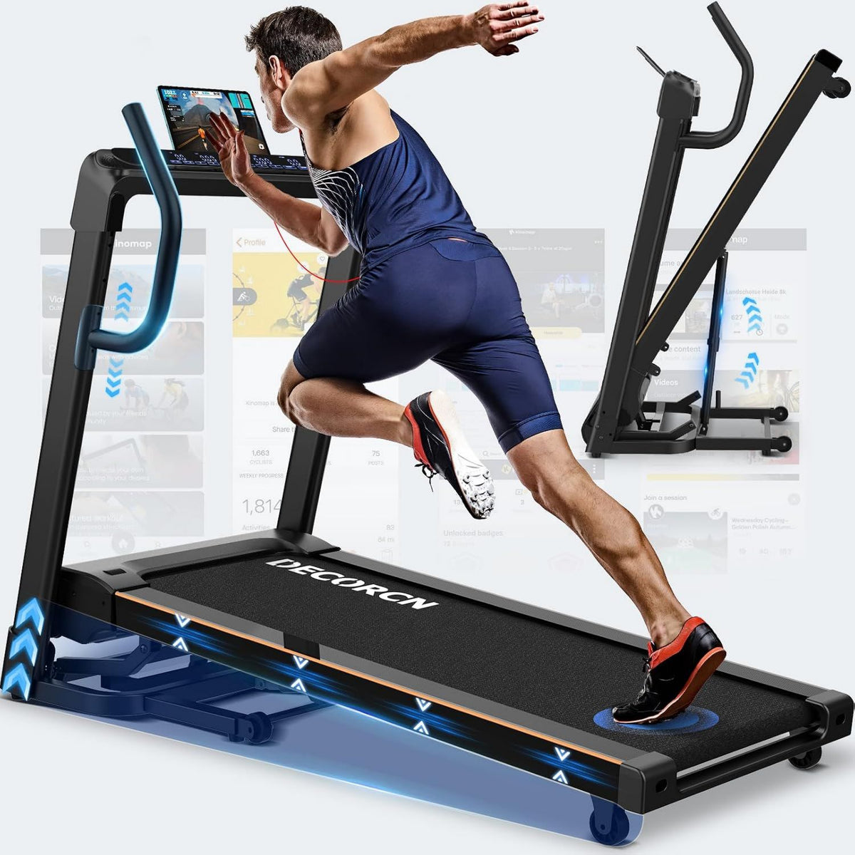 Walking Pad - klappbar, Bluetooth-Konnektivität, leiser Betrieb, für zuhause, 150KG, 5 PS, 16 km/h