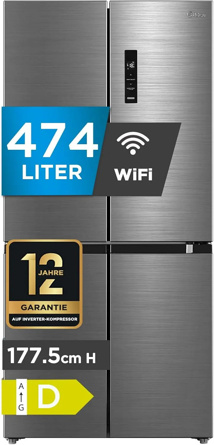 Kühl-Gefrierkombination, 474 L, Midea, Kühlschrank mit Gefrierfach, 4-Türig, Midea 474L Cross Door Kühl-Gefrierkombination