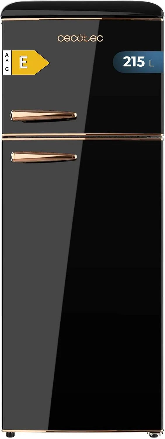 Cecotec Bolero CoolMarket 2D Kühlschrank, 215 L, 2 Temperaturzonen, Schwarz, Höhe 148, 2 cm und 55, 2 cm Breite, Glasfächer, Licht, verchromter Griff