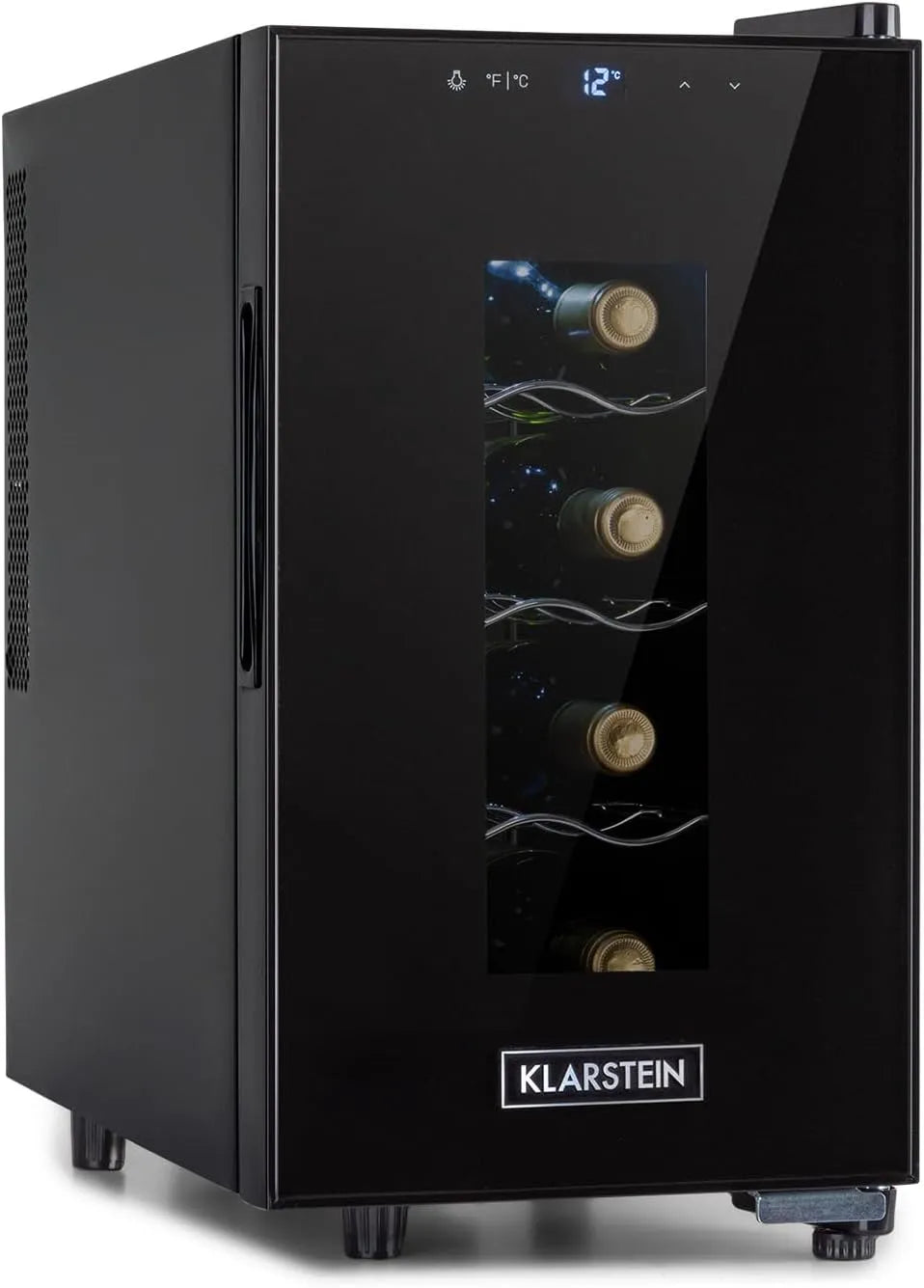 Klarstein Weinkühlschrank, 8 Flaschen, 1 Kochzonen, 11 bis 18 °C, Glas, schmal, freistehend, Weinkühlschrank Klein, Weinkühlschränke mit UV-Schutz