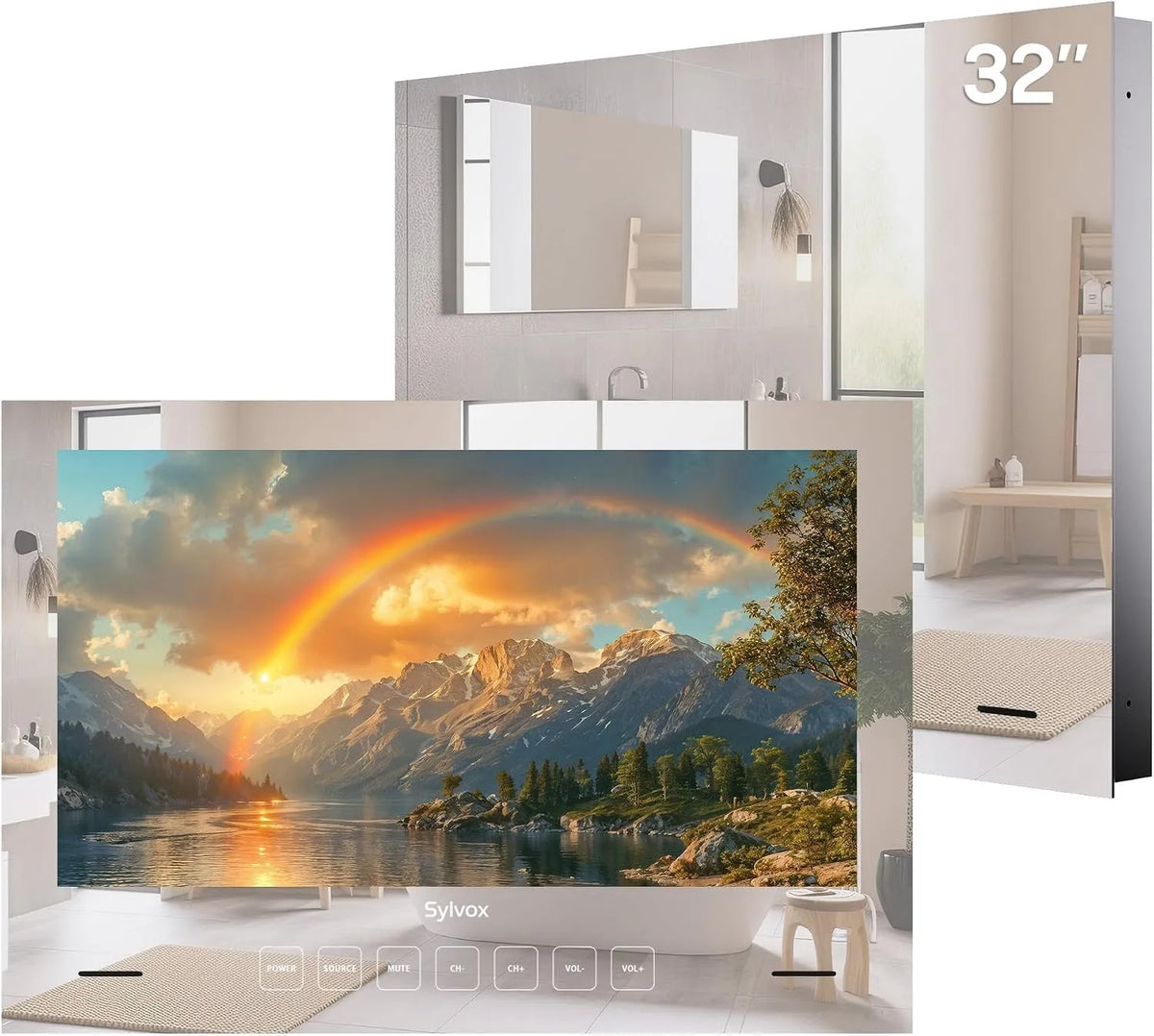 Smart TV, 32 Zoll, Fernseher, IP65, SYLVOx Spiegel Fernseher für Bad 32 Zoll, IP65 wasserdichte Magic Mirror TV
