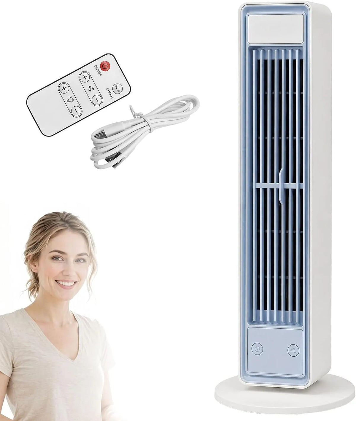 Klimaanlage, tragbar, 3 Geschwindigkeiten, leise, Weiß, Energieeffizienter Ventilator ohne Flügel, Mini Air Conditioner für Schlafzimmer, Büro und