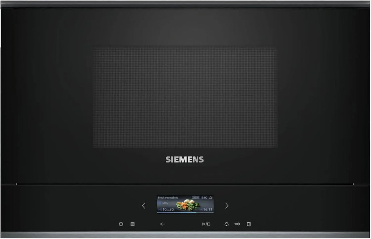Siemens iQ700 BF722R1B1 Mikrowelle, 59.4 x 38.2 cm, Einbau, Edelstahl, Mikrowellenofen, Schwarz