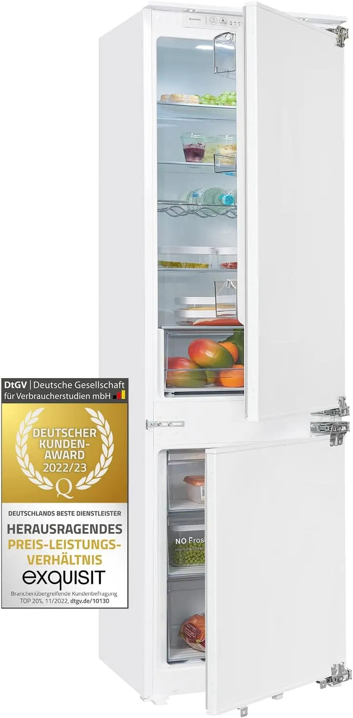 Exquisit Kühl-Gefrierkombination, 246 L, Energieklasse E, No Frost, Einbau, Touch-Bedienung, Kühlschrank mit Gefrierfach, Weiß, NoFrost, 178