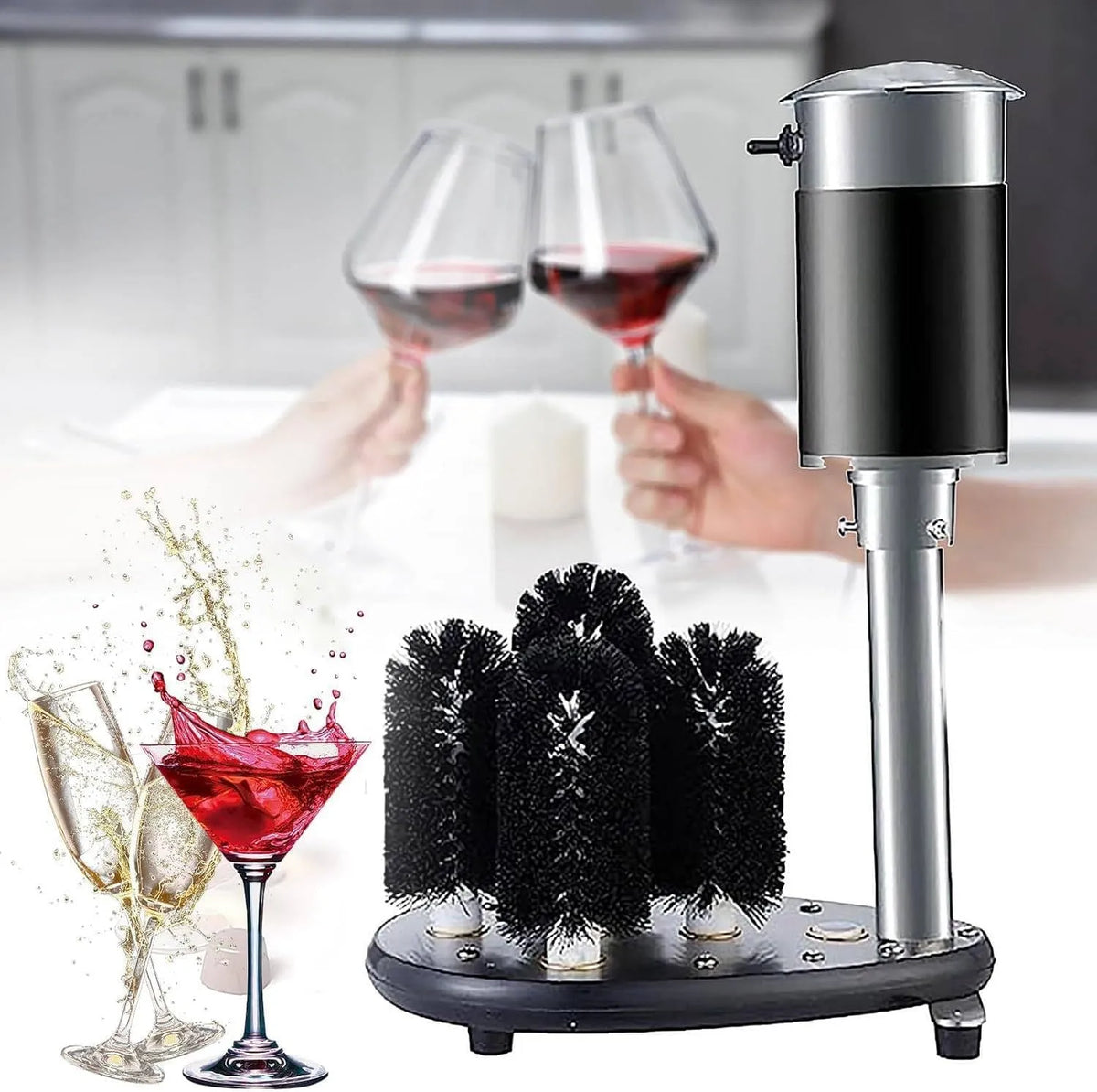 Waschmaschine, 1400 U/min, elektrische Weinglasreinigungsmaschine mit 5 abnehmbaren Bürsten, Biergläser, Becher