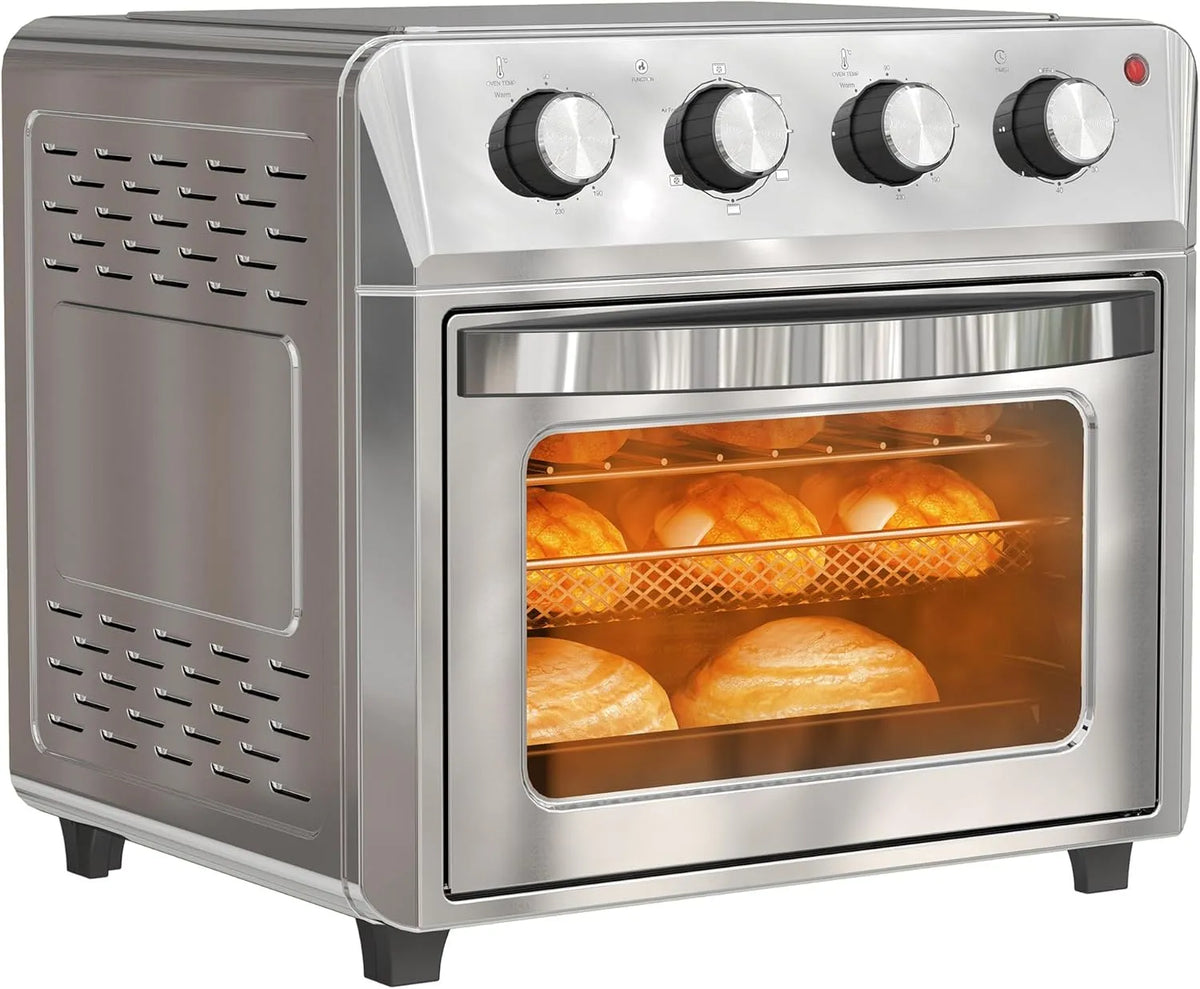 Backofen, 24 L, 1600 W, 90 bis 230 °C, HOMCOM, kompakt, Silber, HOMCOM Mini Backofen mit Umluft Minibackofen 24 L 1600W 90-230°C Silber