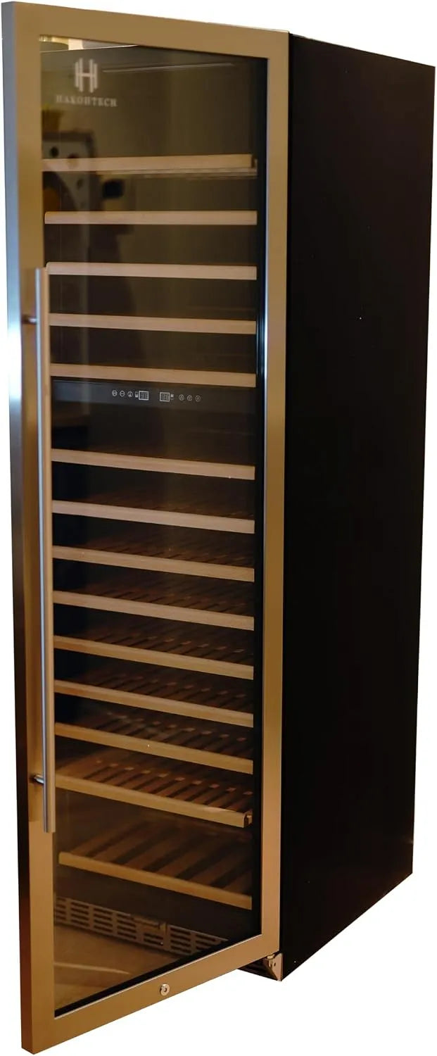 Weinkühlschrank, Edelstahl, 2 Zonen HAKOH Weinkühlschrank xL-E Flaschenkühlschrank 160-165 Weinflaschen Edelstahltür