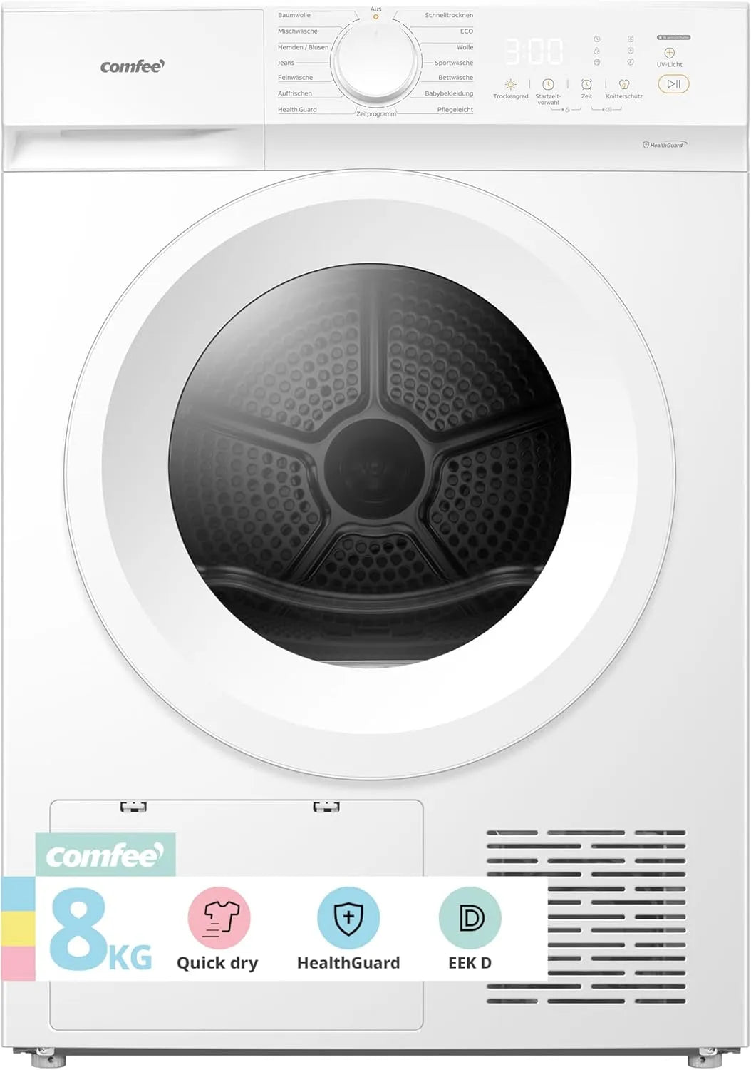 Wäschetrockner CD08EHP05W, 8 kg, Energieklasse D, Weiß, Comfee Wärmepumpentrockner 8 kg Energieklasse D Weiß CD08EHP05W