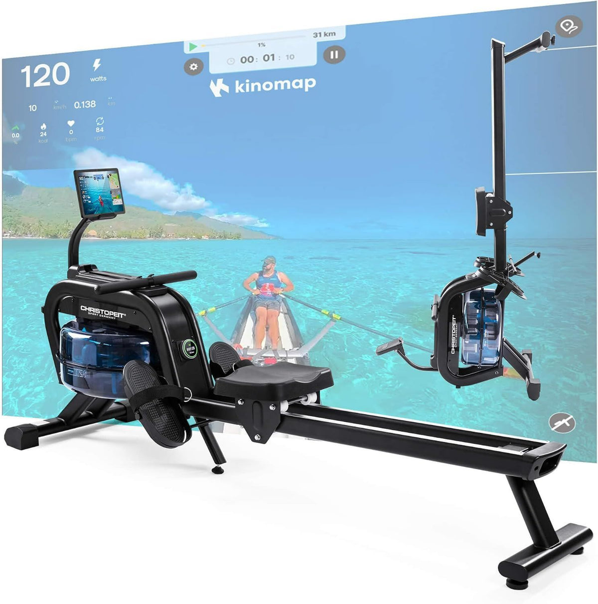 Rudergerät - WP 2000, Wasser- oder Luftwiderstand, Bluetooth-Konnektivität, aus Aluminium, für zuhause, 120 kg