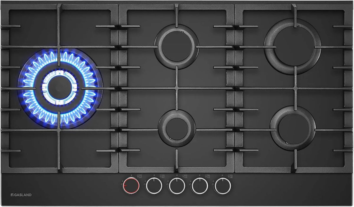 Gaskochfeld, 87 cm, 10400 W, GASLAND GH2905BG1FC, Einbau, Gaskocher, LPG, Erdgas, Gas Kochfeld mit Beleuchtetem Drehknopf