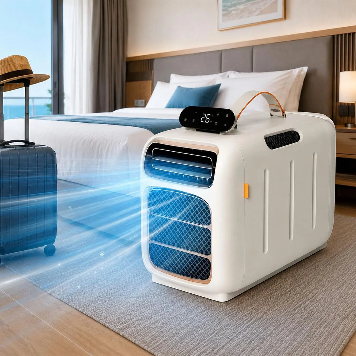 Klimaanlage, 450 W, 45 dB, tragbar, Dampf, leise, Einstellbarer Luftstrom und Dual-Hose-Auspuff für Campervan-Kühlung
