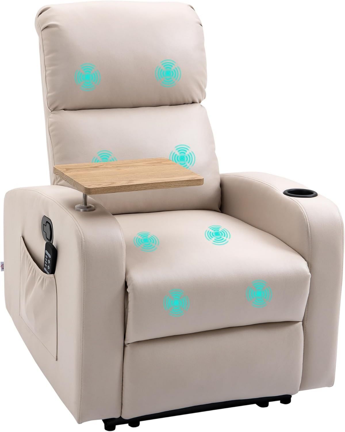 HOMCOM Massagesessel: drehbar, mit Liegefunktion, mit Fernbedienung, beige