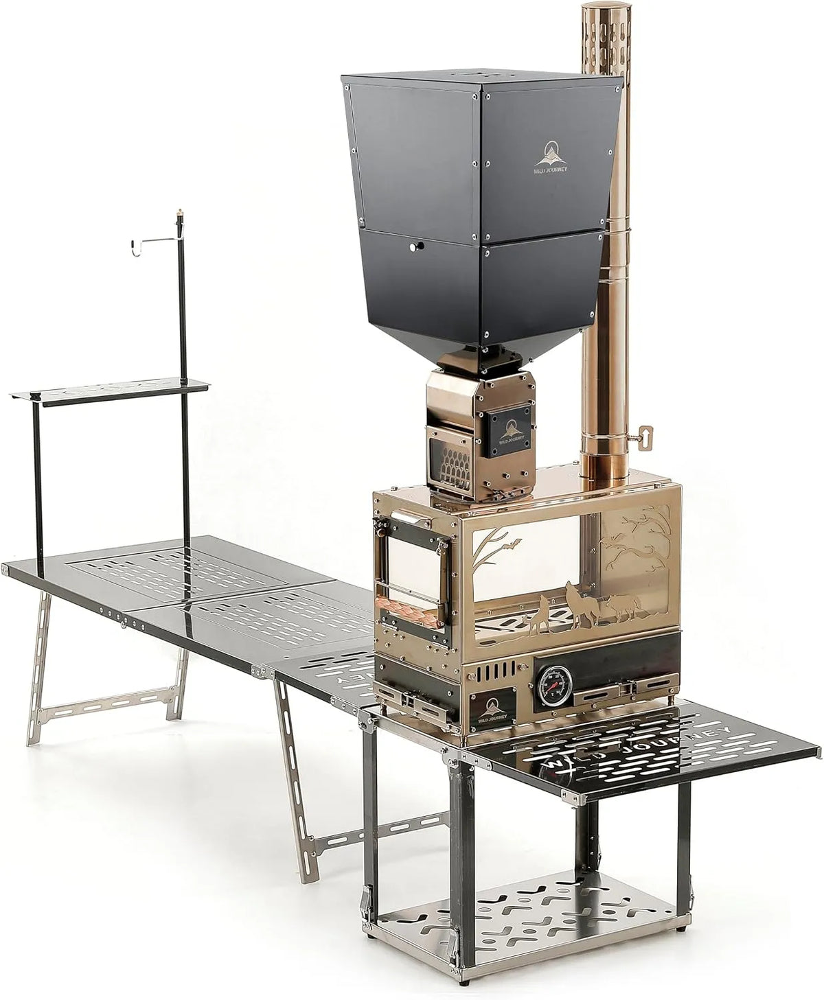 Backofen, tragbar, Camping, Edelstahl, Funkenfänger und 6 Kaminrohre, Campingtisch, Multifunktions-Holzofen, Pelletbrenner, Zelte, Kochen