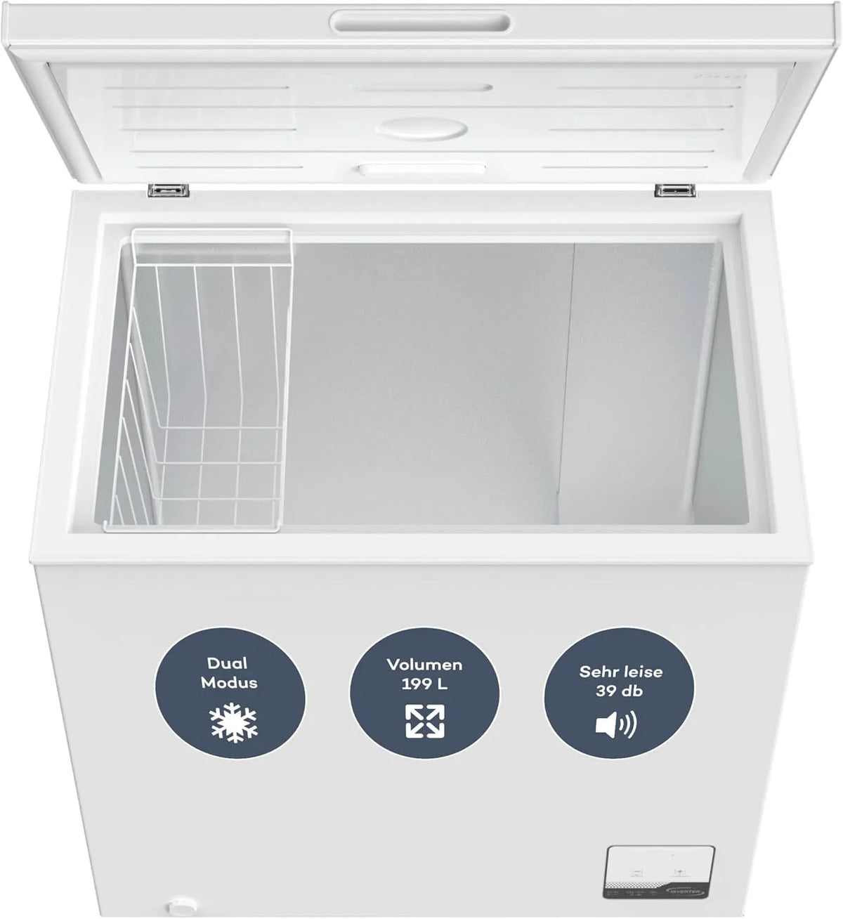 Gefrierschrank GT200S 4-Sterne-Kennzeichnung, 199 L, 83, 5 x 82, 3 x 55, 6 cm, 39 dB, Energieklasse E, freistehend, Gefrierfach, Schnellgefrieren