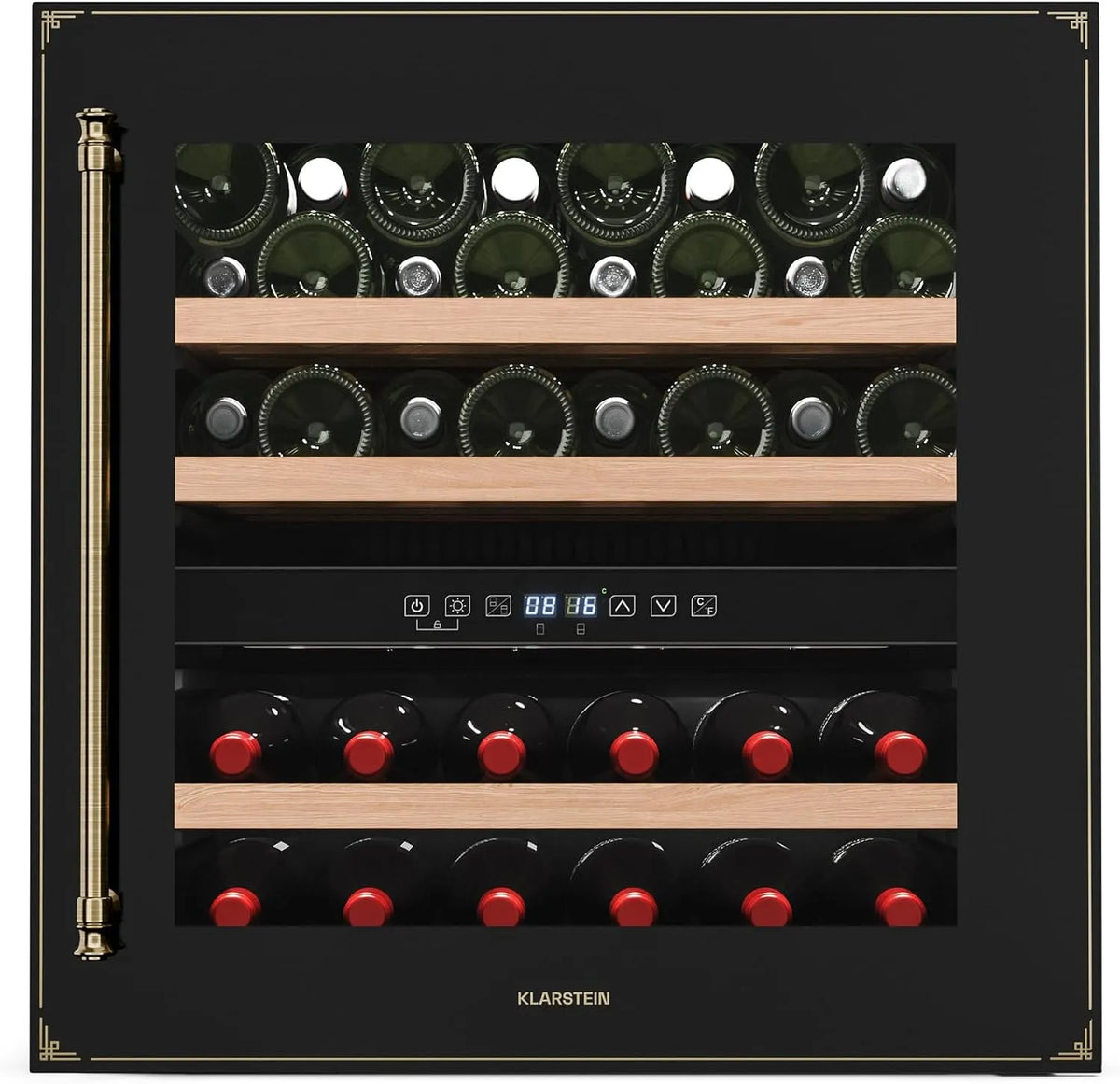 Klarstein Weinkühlschrank, 36 Flaschen, 5 bis 22 °C, Einbau, Touch-Bedienung, Schwarz, LED, 2 Zonen, UV-Schutz