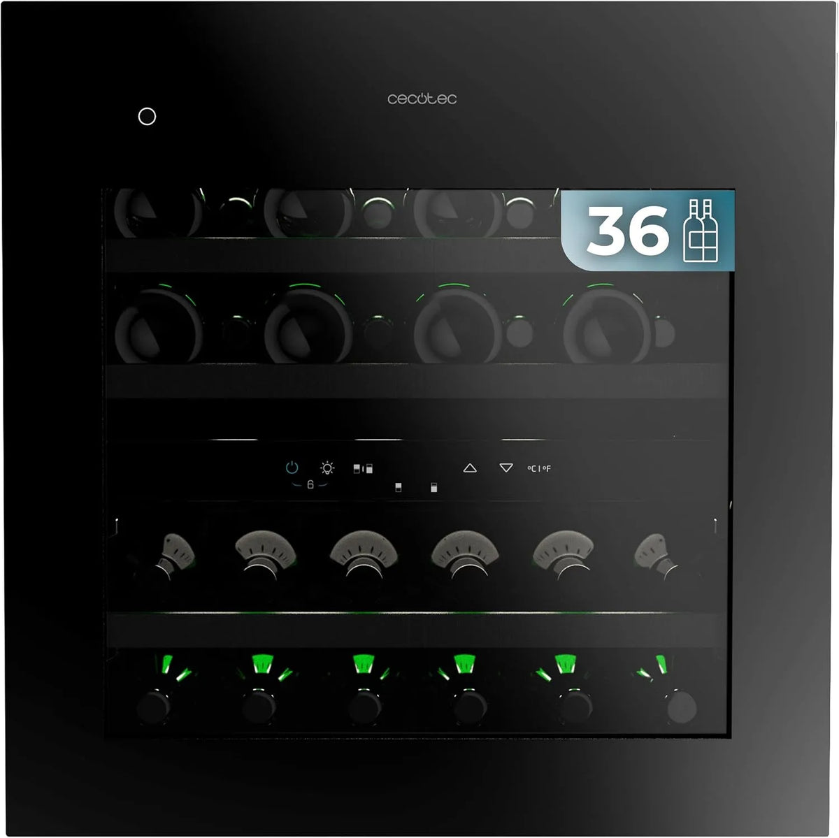 Cecotec Bolero GrandSommelier Duo Weinkühlschrank, 60x60 cm, 36 Flaschen, Touch-Bedienung, leise, Schwarz, Dual-Zone 5-22 Grad, LED, Touch-Öffnung