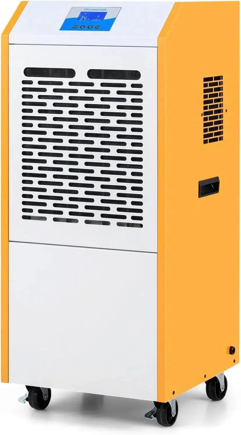 Wäschetrockner, 90 L, Timer, für bis zu 120m2 Keller Garage Bauwagen, Automatische Abtauung, Bautrockner mit Pumpe, Ablaufschlauch und Rädern