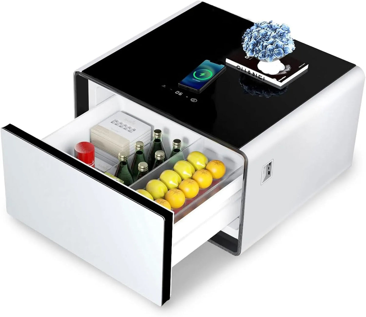 Kühlschrank, Wohnzimmergestaltung, USB, Moderner Smart Nachttisch mit Kühlschrank Kabellose Ladestation Induktionslicht Kühlaufbewahrung und