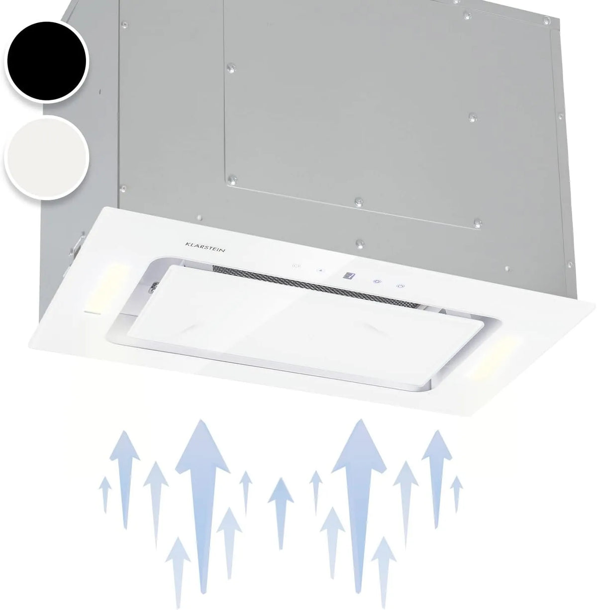 Klarstein Dunstabzugshaube, 52 cm, 530 m3/h, Küchenhaube, Einbau, Touch-Bedienung, Timer, Weiß, LED-Touch-Panel, 190 Watt, 52 cm breit, Glas
