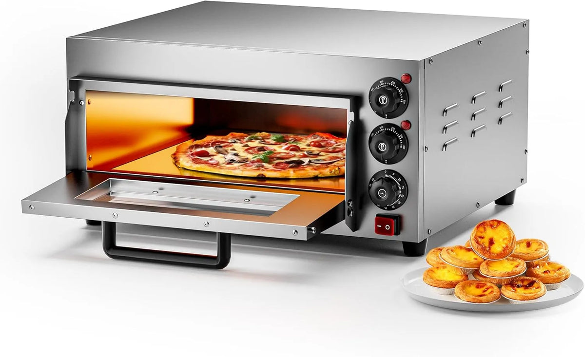 Elektrischer Pizzaofen, 2000 W, Pizza-Backofen, Pizza-Backofen 2000W mit Cordierit Stein für Pizza wie aus dem Steinofen Pizzaofen Backofen Gastro