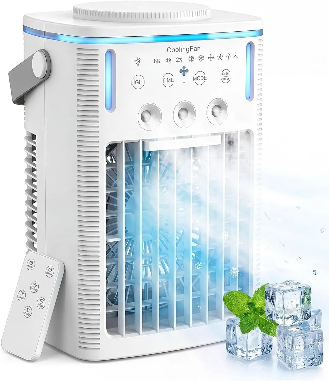 Klimaanlage, Mobile 4-in-1 1000ml, Touch-Bedienung, Timer, großer Wassertank, Camping, 7 Farben Nachtlicht, 3-in-1 Nebel & 3 Windstufen, 8h Timer