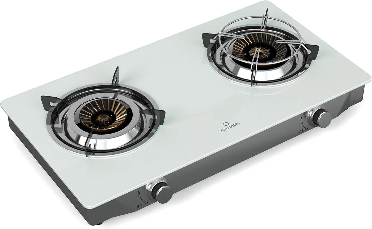 Klarstein 2-Brenner Campingkocher, tragbar, Edelstahl, Barzona Gaskochfeld, 7kW, Wieß
