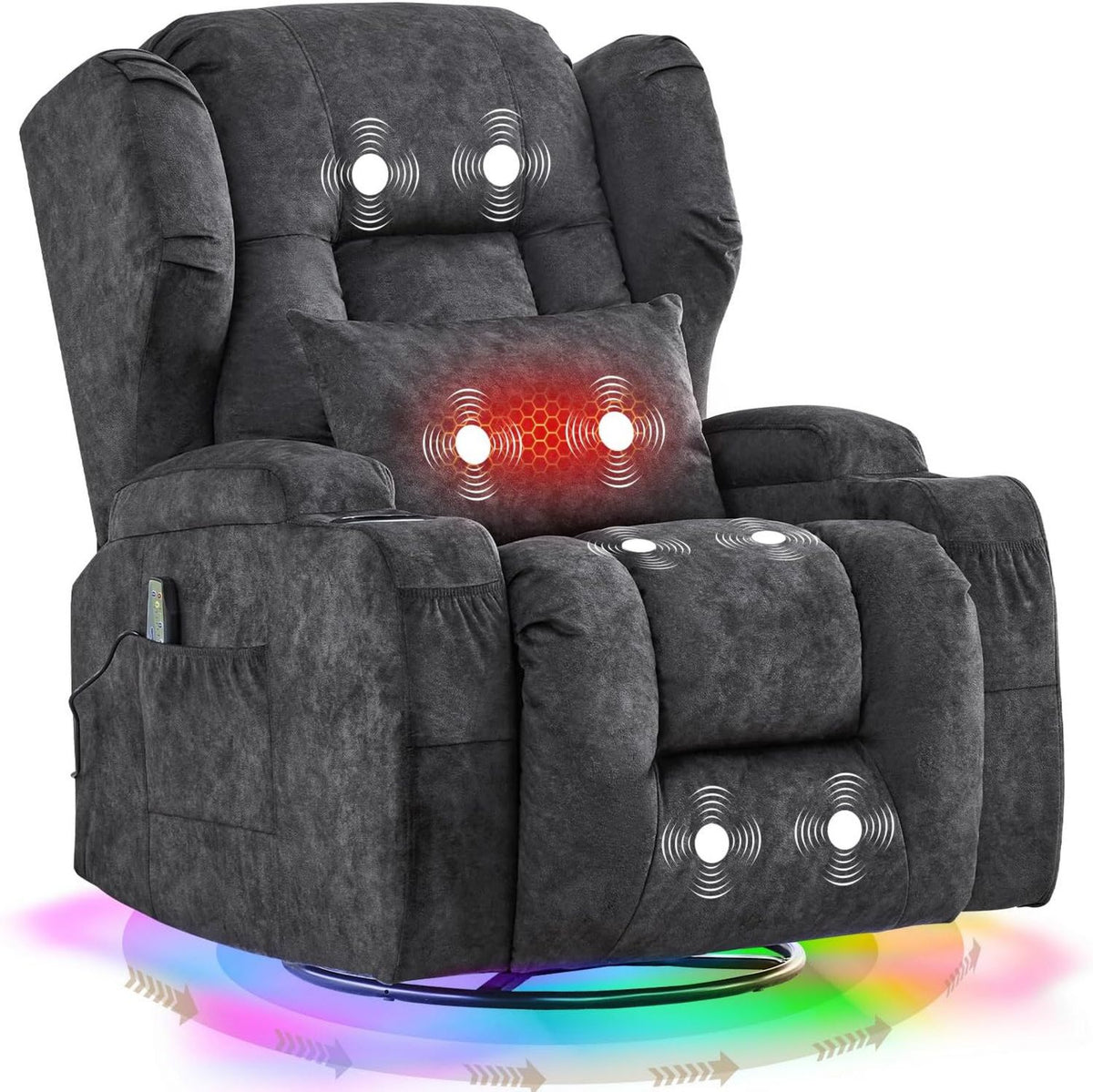 Massagesessel: Wärmefunktion, mit Samtbezug, mit Liegefunktion, 150kg, grau