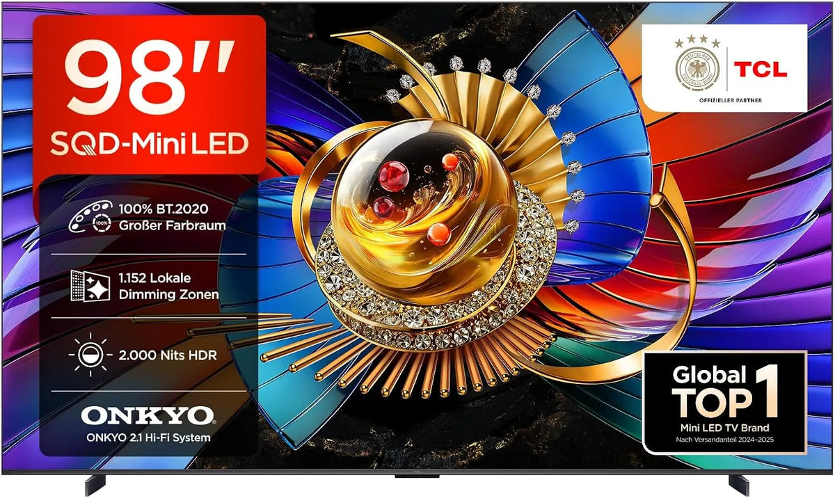 Google 98Q7D Smart TV, 98 Zoll, Fernseher, 4K UHD, TCL 98Q7D Pro SQD-Mini LED 98 Zoll Fernseher
