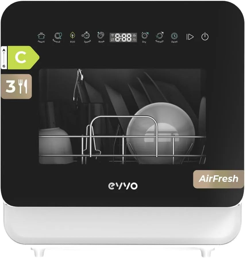 Geschirrspüler, 6 Programme, Energieklasse C, Touch-Bedienung, Extra Air Fresh, EVVO Mini D Trip 3, LED-Touch-Panel, 3 Gedecke, Startvorwahl
