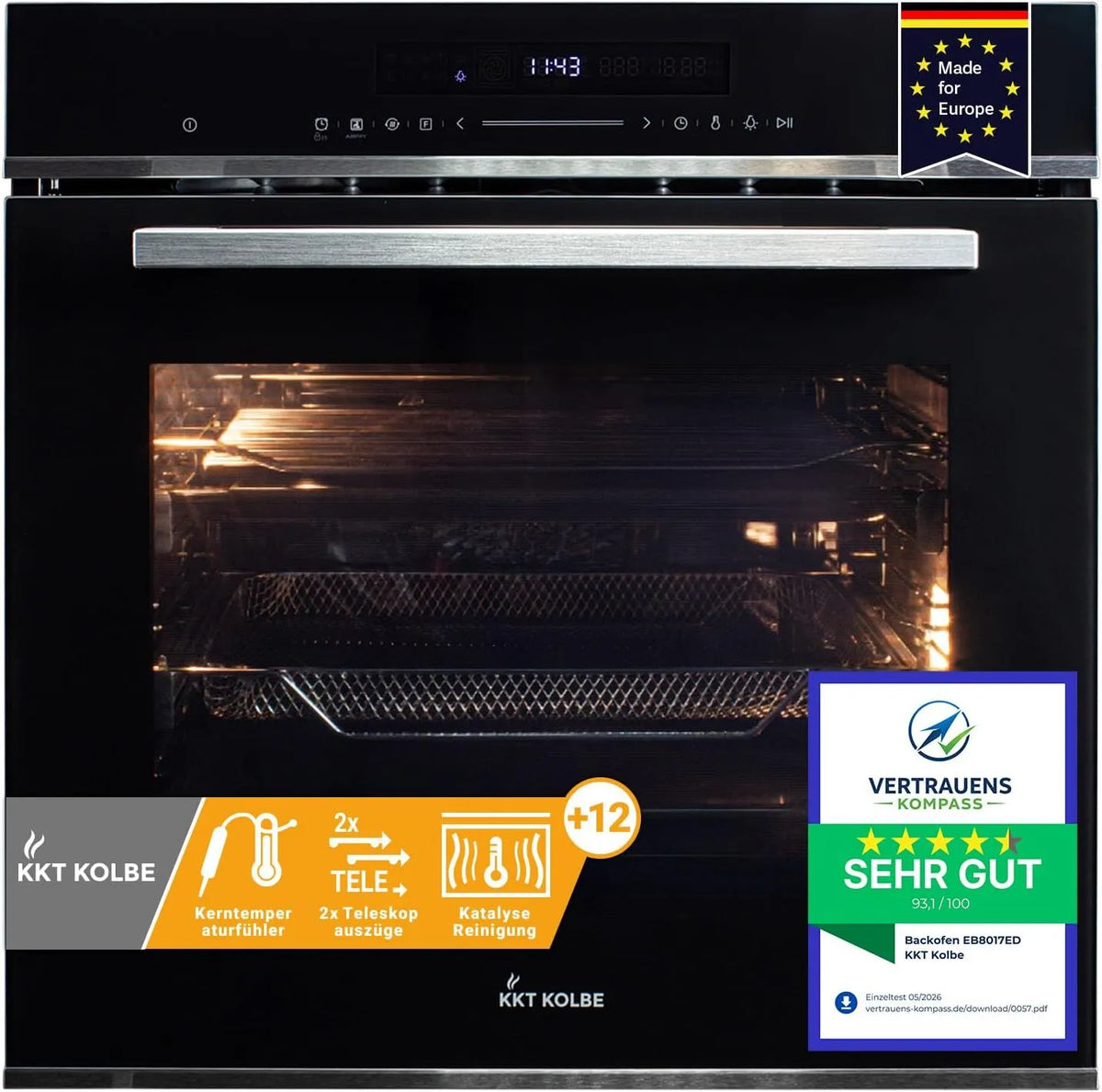 Backofen, 60 cm, 72 L, KKT EB8017ED, Einbau, Schwarz, KKT KOLBE AirFryer-Einbaubackofen EB8017ED