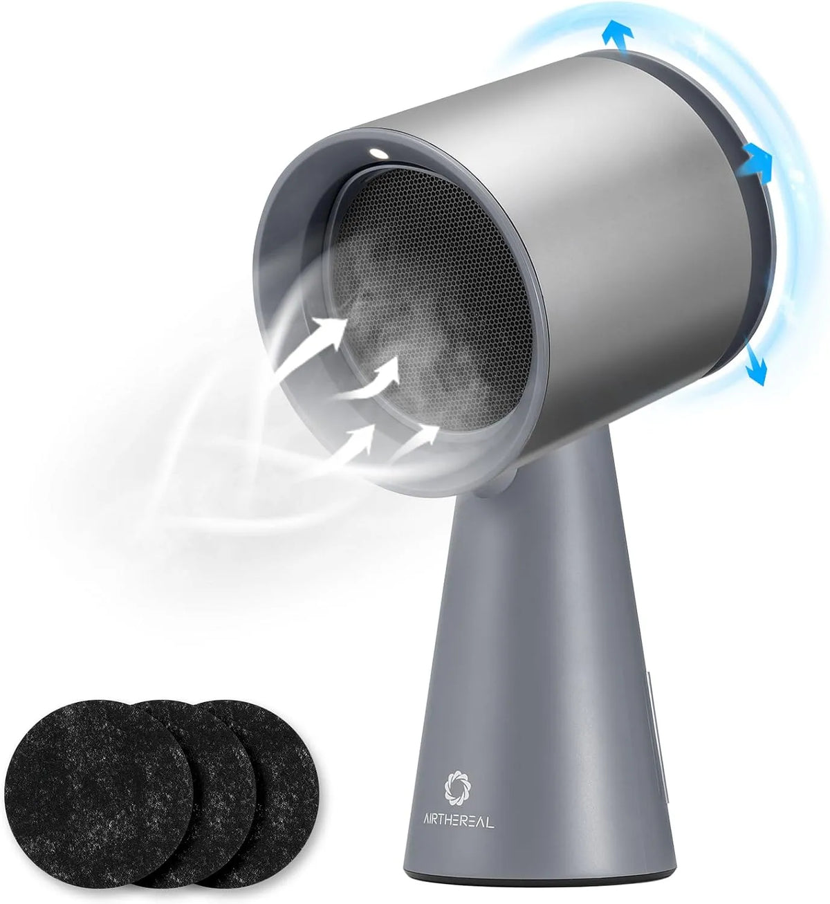 Dunstabzugshaube, Küchenhaube, AIRTHEREAL RH180 3-Geschwindigkeiten, tragbar, leise, abnehmbarer Aluminium-Kohlefilter, Silberfarbe